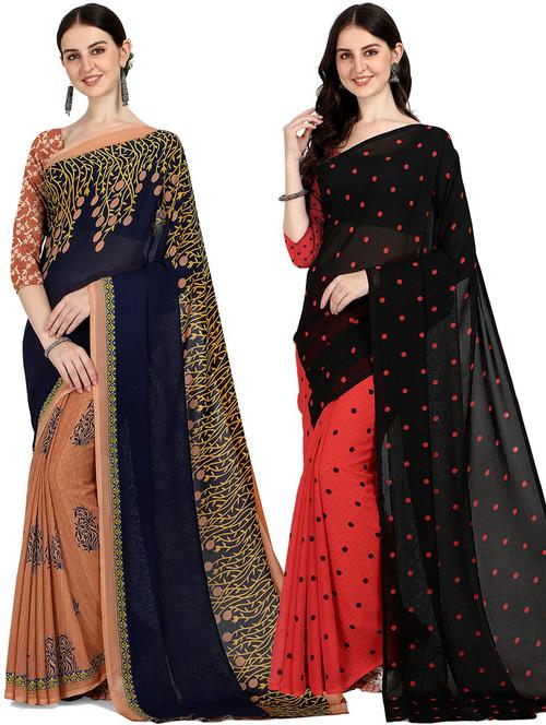  women pack of 2 casual wear combo sarees with blouse - 21427145 - Very Small Image - 1