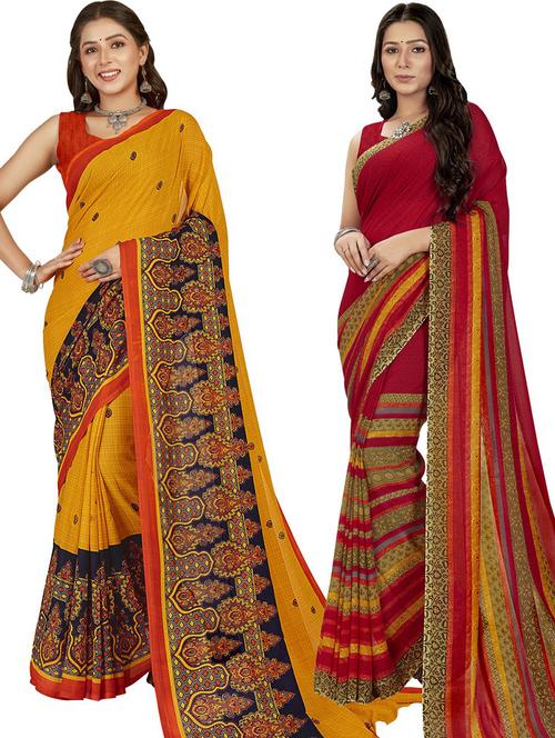  women pack of 2 casual wear combo sarees with blouse - 21427152 - Very Small Image - 1
