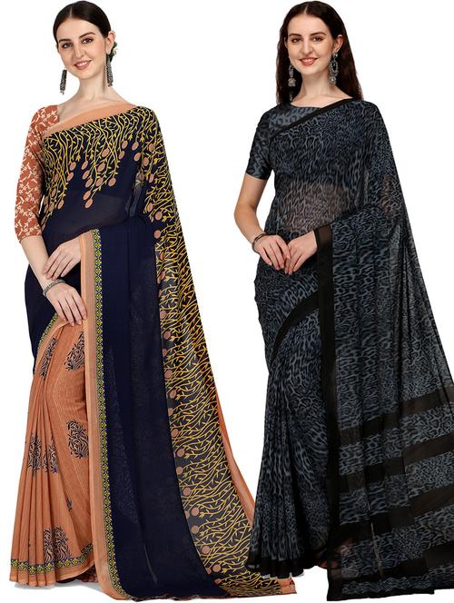 pack of 2 casual wear combo sarees with blouse - 21427166 - Very Small Image - 1