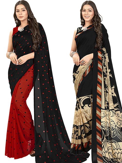  women pack of 2 casual wear combo sarees with blouse - 21427170 - Very Small Image - 1