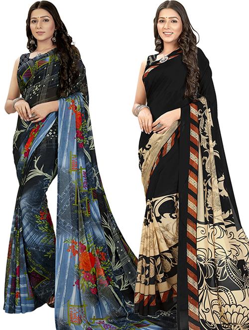 pack of 2 casual wear combo sarees with blouse - 21427174 - Very Small Image - 1