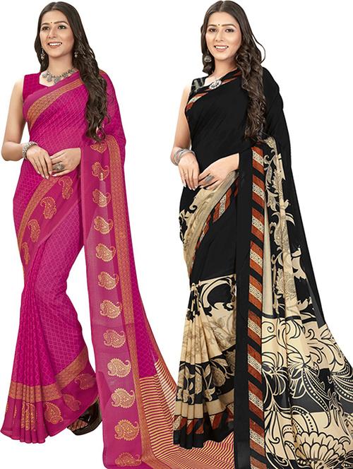 pack of 2 casual wear combo sarees with blouse - 21427178 - Very Small Image - 1