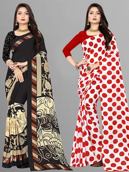 pack of 2 printed casual wear sarees with blouse - 21427184 - Very Small Image - 1