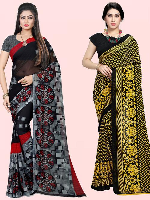  women pack of 2 casual wear combo sarees with blouse - 21427191 - Very Small Image - 1