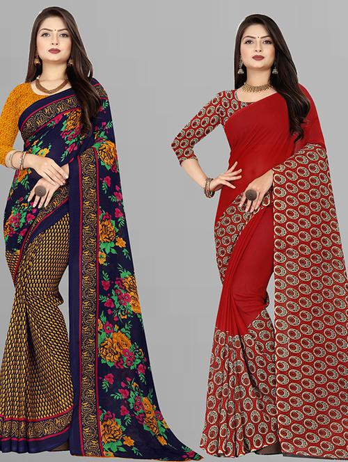 pack of 2 printed casual wear saree with blouse - 21427201 - Very Small Image - 1