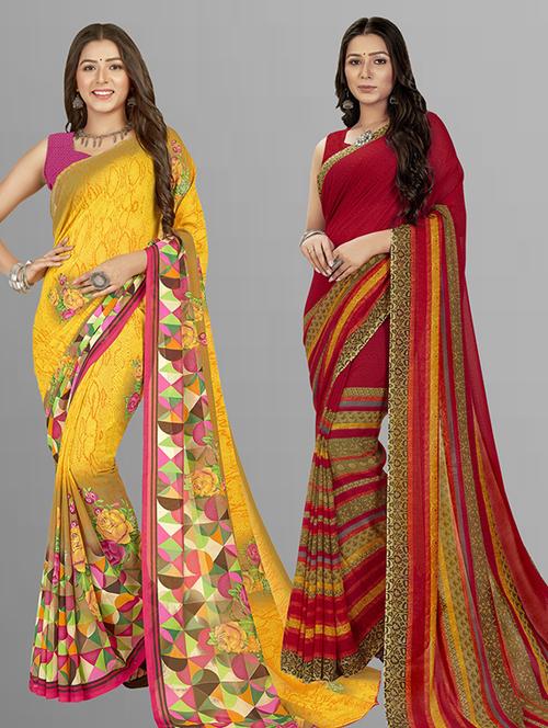  women pack of 2 casual wear combo sarees with blouse - 21427205 - Very Small Image - 1