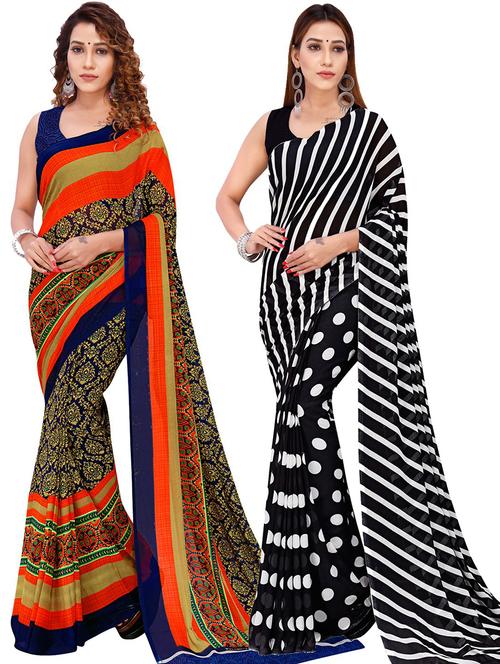 pack of 2 printed casual wear saree with blouse - 21427214 - Very Small Image - 1