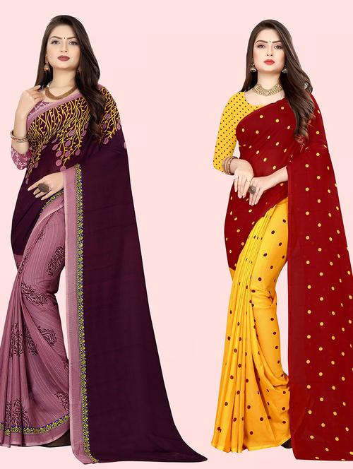 pack of 2 printed casual wear sarees with blouse - 21427249 - Very Small Image - 1