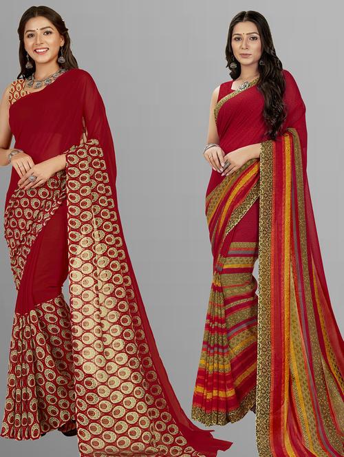 pack of 2 printed casual wear sarees with blouse - 21427253 - Very Small Image - 1
