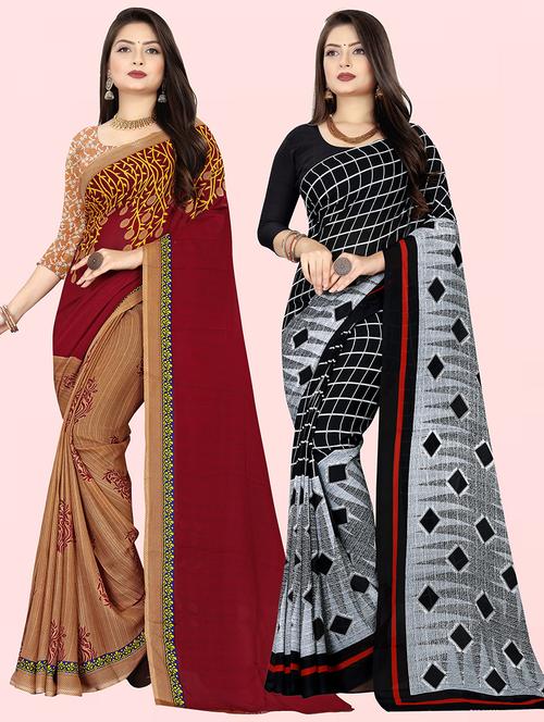 women pack of 2 casual wear combo sarees with blouse - 21427258 - Very Small Image - 1