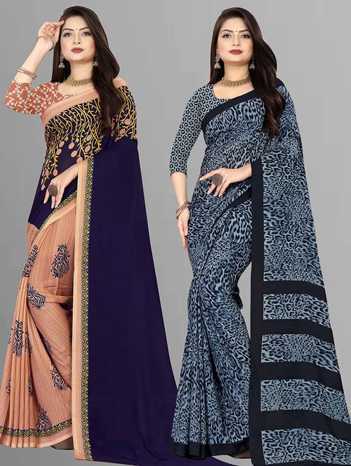 women pack of 2 casual wear combo sarees with blouse - 21427259 - Very Small Image - 1