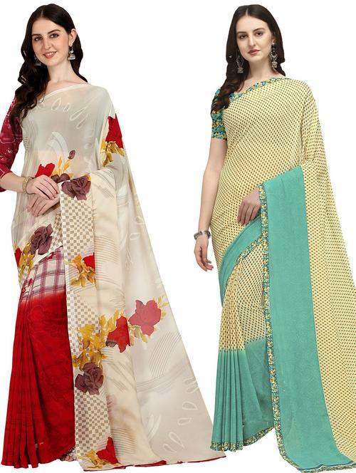 women pack of 2 casual wear combo sarees with blouse - 21427261 - Very Small Image - 1