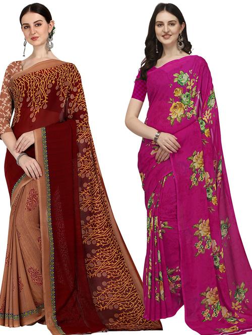 women pack of 2 casual wear combo sarees with blouse - 21427268 - Very Small Image - 1