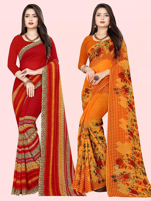 women pack of 2 casual wear combo sarees with blouse - 21427270 - Very Small Image - 1