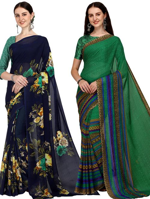 women pack of 2 casual wear combo sarees with blouse - 21427272 - Very Small Image - 1