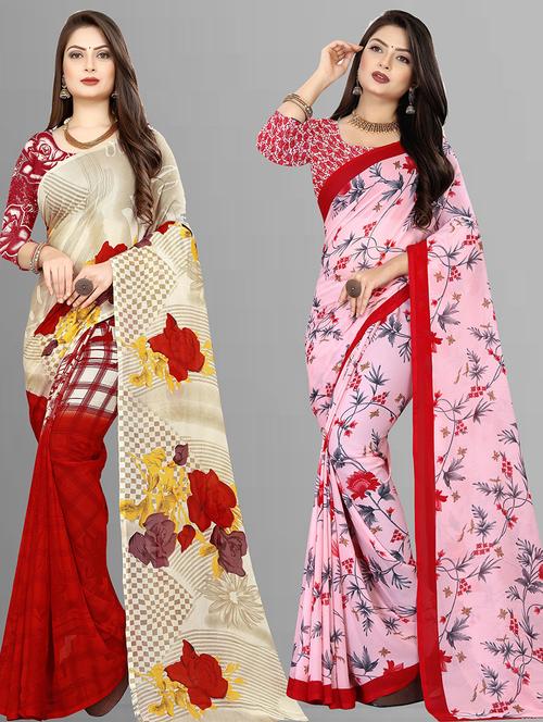 women pack of 2 casual wear combo sarees with blouse - 21427285 - Very Small Image - 1