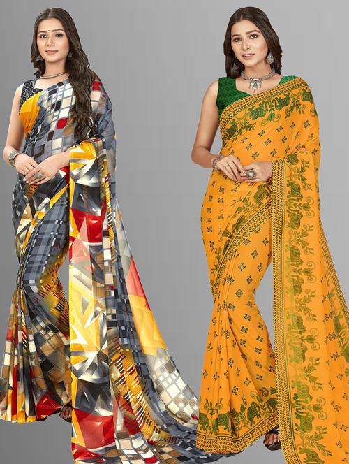 women pack of 2 casual wear combo sarees with blouse - 21427291 - Very Small Image - 1