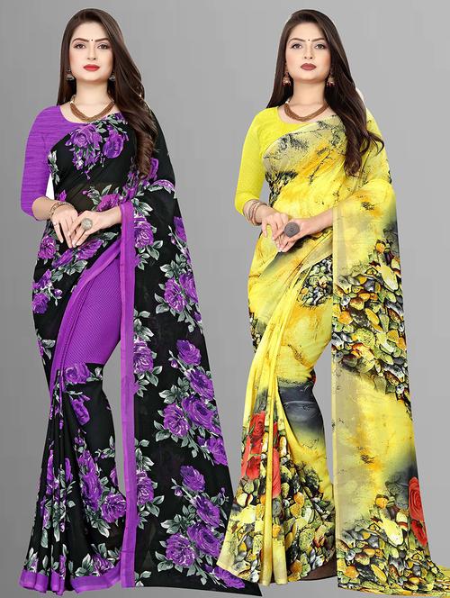 women pack of 2 casual wear combo sarees with blouse - 21427310 - Very Small Image - 1