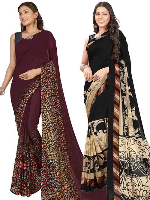 pack of 2 printed casual wear sarees with blouse - 21427353 - Very Small Image - 1