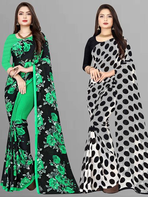 women pack of 2 casual wear combo sarees with blouse - 21427360 - Very Small Image - 1