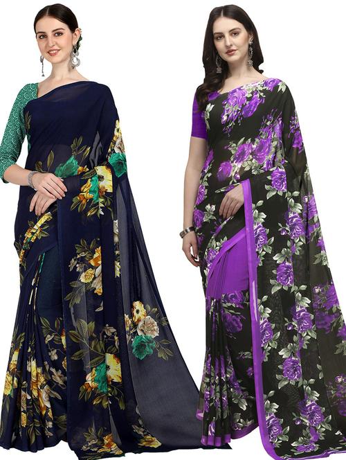 women pack of 2 casual wear combo sarees with blouse - 21427367 - Very Small Image - 1