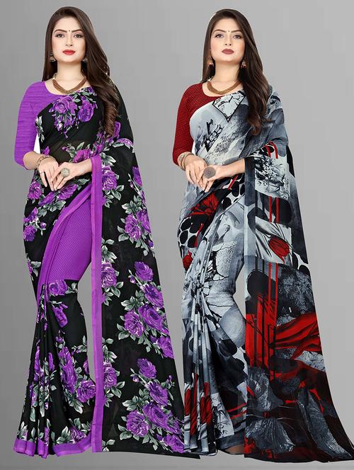 women pack of 2 casual wear combo sarees with blouse - 21427379 - Very Small Image - 1