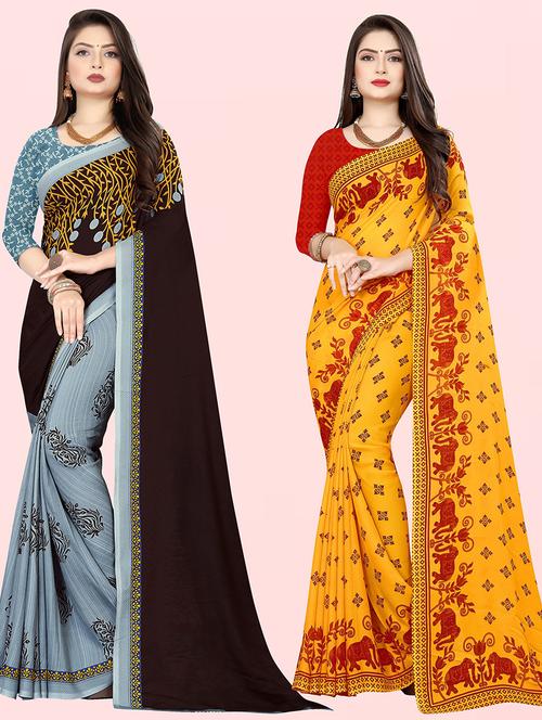women pack of 2 casual wear combo sarees with blouse - 21427380 - Very Small Image - 1