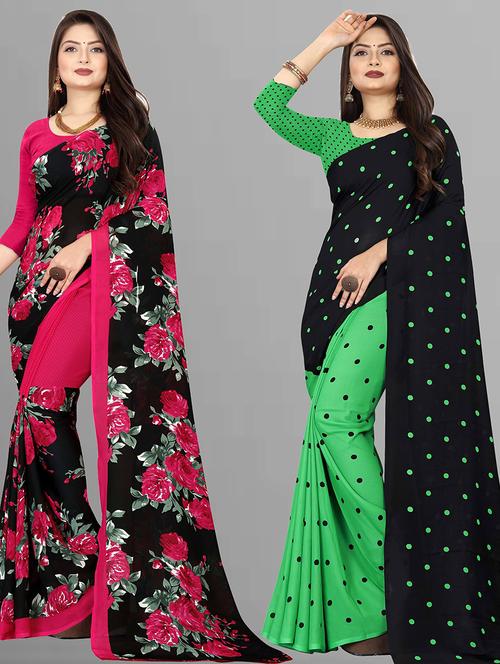 pack of 2 printed casual wear sarees with blouse - 21427382 - Very Small Image - 1