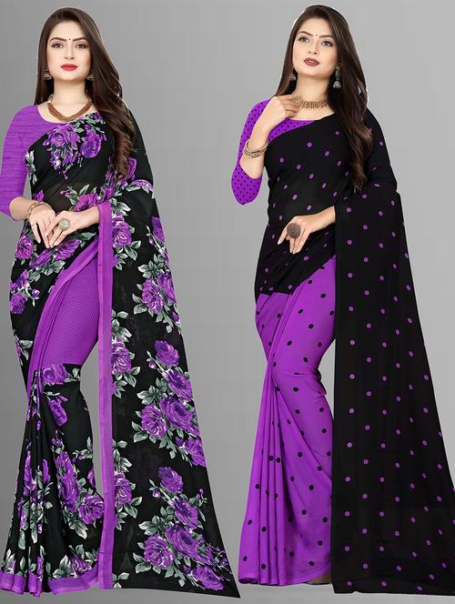 women pack of 2 casual wear combo sarees with blouse - 21427384 - Very Small Image - 1