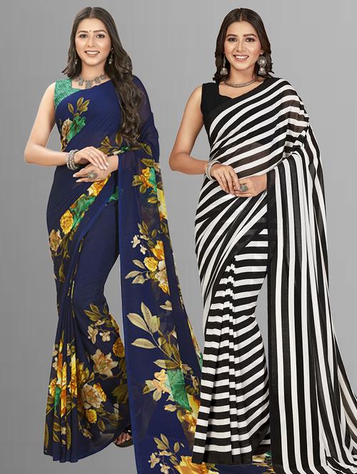 women pack of 2 casual wear combo sarees with blouse - 21427389 - Very Small Image - 1