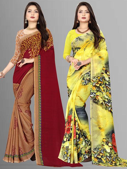 pack of 2 printed casual wear sarees with blouse - 21427395 - Very Small Image - 1