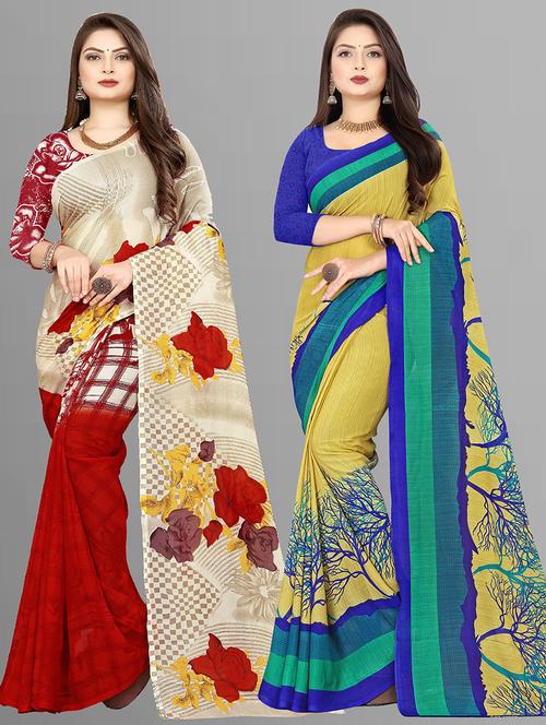 women pack of 2 casual wear combo sarees with blouse - 21427397 - Very Small Image - 1