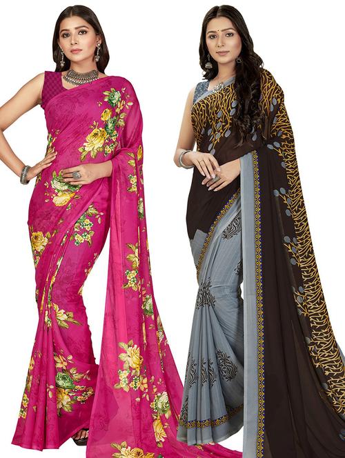 women pack of 2 casual wear combo sarees with blouse - 21427402 - Very Small Image - 1