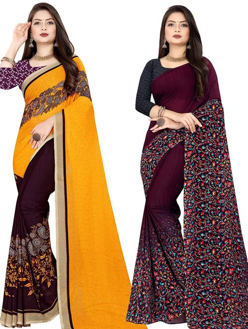 women pack of 2 casual wear combo sarees with blouse - 21427403 - Very Small Image - 1