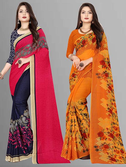 women pack of 2 casual wear combo sarees with blouse - 21427405 - Very Small Image - 1