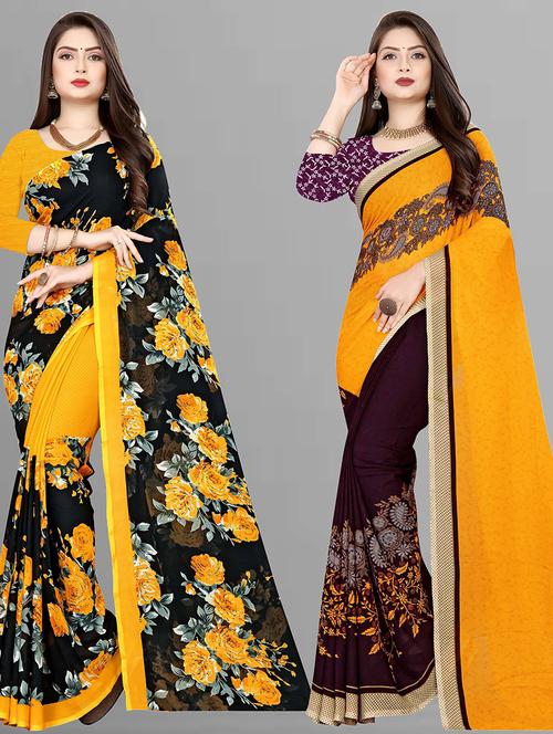 women pack of 2 casual wear combo sarees with blouse - 21427408 - Very Small Image - 1