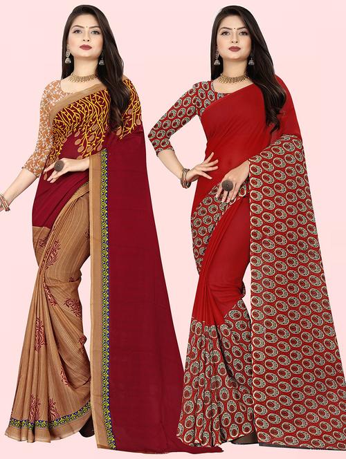 pack of 2 printed casual wear sarees with blouse - 21427409 - Very Small Image - 1
