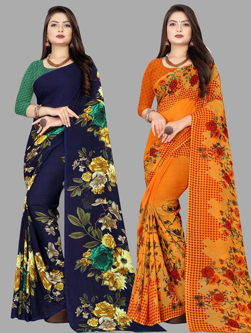 women pack of 2 casual wear combo sarees with blouse - 21427410 - Very Small Image - 1