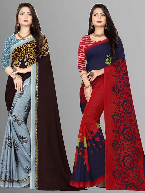 women pack of 2 casual wear combo sarees with blouse - 21427414 - Very Small Image - 1