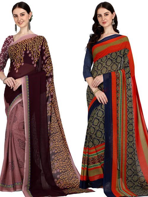 pack of 2 printed casual wear sarees with blouse - 21427415 - Very Small Image - 1