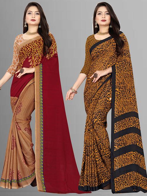 women pack of 2 casual wear combo sarees with blouse - 21427416 - Very Small Image - 1