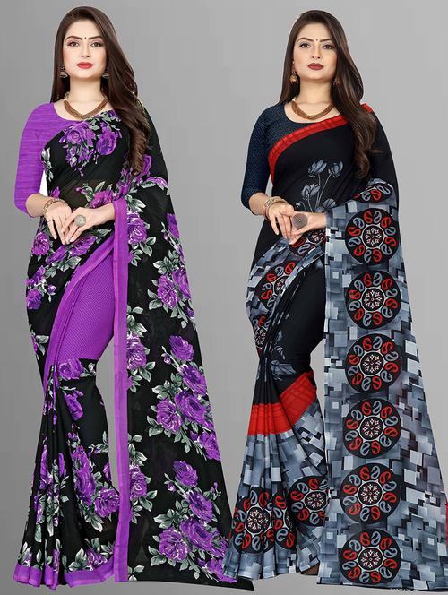 women pack of 2 casual wear combo sarees with blouse - 21427417 - Very Small Image - 1