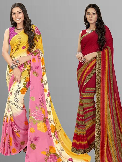 women pack of 2 casual wear combo sarees with blouse - 21427418 - Very Small Image - 1