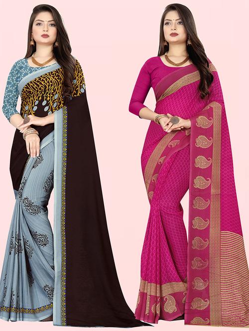 women pack of 2 casual wear combo sarees with blouse - 21427475 - Very Small Image - 1