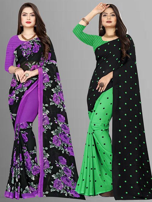 women pack of 2 casual wear combo sarees with blouse - 21427477 - Very Small Image - 1