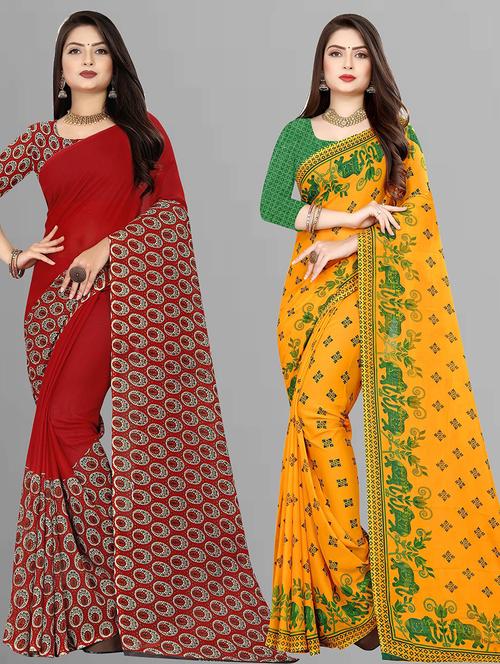 women pack of 2 casual wear combo sarees with blouse - 21427483 - Very Small Image - 1