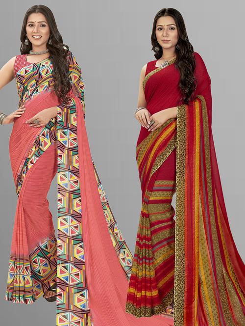 women pack of 2 casual wear combo sarees with blouse - 21427485 - Very Small Image - 1