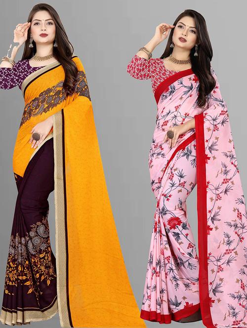women pack of 2 casual wear combo sarees with blouse - 21427487 - Very Small Image - 1