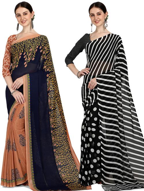 women pack of 2 casual wear combo sarees with blouse - 21427489 - Very Small Image - 1