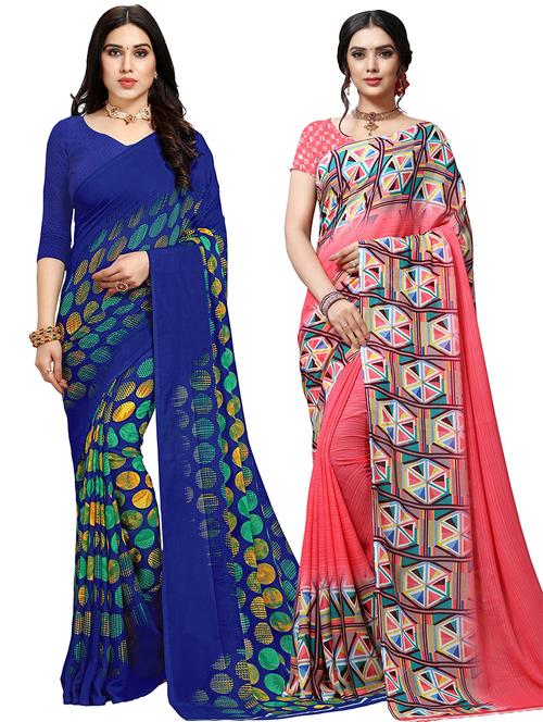 women pack of 2 casual wear combo sarees with blouse - 21427500 - Very Small Image - 1